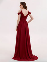 Profond Col en V Sexy Mousseline Robe avec Fente Bordeaux