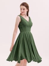 Robe Courte Mousseline avec Col en V Olive Verte