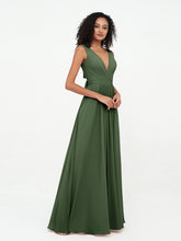 Robes Longues en Mousseline à Col en V avec Poches Olive Verte