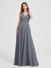 Col En V Dos Croisé Mousseline Robes De Demoiselle d'Honneur Gris Acier