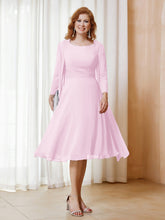 Robe de A-ligne en Mousseline à Manches Longues avec Veste Rose Pâle