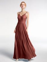 Robe Longue Simple en Mousseline à Col en V Et Bretelles Spaghetti terracotta