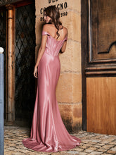 Robe de Soirée à Hors de l'Épaule en Polyester avec Traîne Balayage Rose Poudré