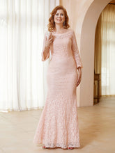 Robe Longueur au Sol en Dentelle à Col en Scoop Rose Perle Grande Taille