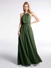 Robe Sexy Maxi Dos Bas en Mousseline à Col Licou Olive Verte