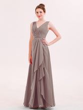 Col en V Mousseline Robe Demoiselle d'honneur avec Jupe Cascade Dusk