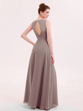 Col en V Mousseline Robe Demoiselle d'honneur avec Jupe Cascade Dusk