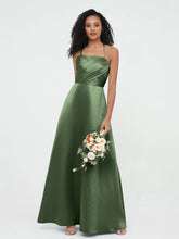 Bretelles Spaghetti Corsage Plissé Robes en Satin Olive Verte