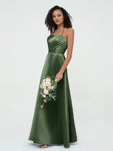 Bretelles Spaghetti Corsage Plissé Robes en Satin Olive Verte Grande Taille