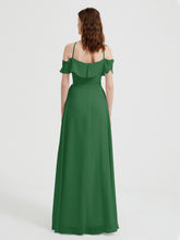 Y-Col Flotter Manches Longues Robes De Demoiselle d'Honneur Emeraude