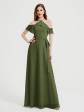 Y-Col Flotter Manches Longues Robes De Demoiselle d'Honneur Olive Verte