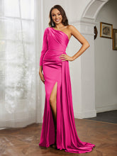 Robe de Bal Fourreau/Colonne en Satin à Une Épaule Azalée