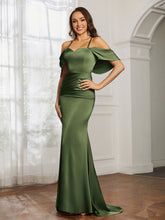 Robe de Bal Sirène en Satin à Décolleté en Cœur Olive Verte
