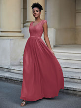 Robe Longue en Dentelle Et Mousseline avec Mancherons Cannelle Rose