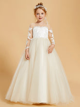 Robes de Fille Élégantes en Tulle avec Appliques en Dentelle et Accents de Boutons