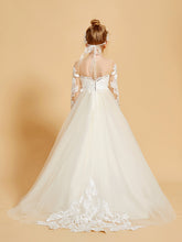 Robes de Fille Élégantes en Tulle avec Appliques en Dentelle et Accents de Boutons