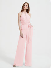 Jumpsuit Plissé Sans Manches à Encolure Licou avec Ceinture Rose Pâle