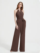 Jumpsuit Plissé Sans Manches à Encolure Licou avec Ceinture Chocolat