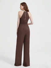Jumpsuit Plissé Sans Manches à Encolure Licou avec Ceinture Chocolat