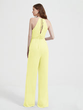 Jumpsuit Plissé Sans Manches à Encolure Licou avec Ceinture Jonquille
