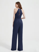 Jumpsuit Plissé Sans Manches à Encolure Licou avec Ceinture Bleu Marine