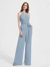 Jumpsuit Plissé Sans Manches à Encolure Licou avec Ceinture Bleu Poudré