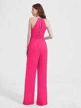 Jumpsuit Plissé Sans Manches à Encolure Licou avec Ceinture Fuchsia