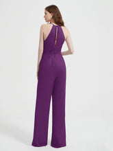 Jumpsuit Plissé Sans Manches à Encolure Licou avec Ceinture Raisin