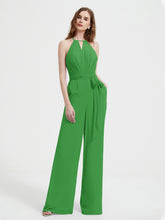 Jumpsuit Plissé Sans Manches à Encolure Licou avec Ceinture Vert