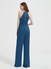 Jumpsuit Plissé Sans Manches à Encolure Licou avec Ceinture Bleu Encre