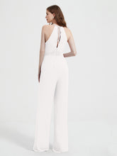 Jumpsuit Plissé Sans Manches à Encolure Licou avec Ceinture Ivoire