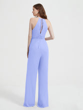 Jumpsuit Plissé Sans Manches à Encolure Licou avec Ceinture Lavande
