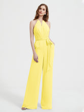 Jumpsuit Plissé Sans Manches à Encolure Licou avec Ceinture Citron