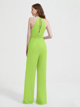Jumpsuit Plissé Sans Manches à Encolure Licou avec Ceinture Vert Citron