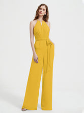 Jumpsuit Plissé Sans Manches à Encolure Licou avec Ceinture Souci
