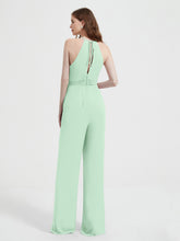 Jumpsuit Plissé Sans Manches à Encolure Licou avec Ceinture Vert Menthe