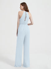 Jumpsuit Plissé Sans Manches à Encolure Licou avec Ceinture Brume