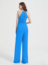 Jumpsuit Plissé Sans Manches à Encolure Licou avec Ceinture Bleu Océan