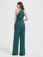Jumpsuit Plissé Sans Manches à Encolure Licou avec Ceinture Paon