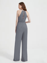 Jumpsuit Plissé Sans Manches à Encolure Licou avec Ceinture Gris Acier