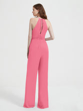 Jumpsuit Plissé Sans Manches à Encolure Licou avec Ceinture Pastèque