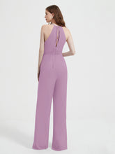 Jumpsuit Plissé Sans Manches à Encolure Licou avec Ceinture Glycine