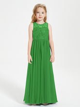 Robes Longues de Demoiselle d'Honneur Junior Haut en Dentelle Illusion Vert