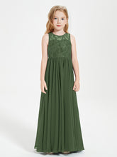 Robes Longues de Demoiselle d'Honneur Junior Haut en Dentelle Illusion Olive Verte