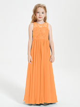 Robes Longues de Demoiselle d'Honneur Junior Haut en Dentelle Illusion Orange