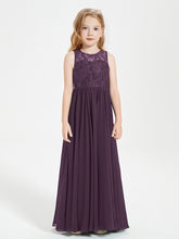 Robes Longues de Demoiselle d'Honneur Junior Haut en Dentelle Illusion Plum