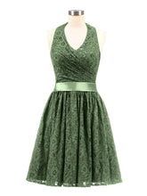 Licou Col en V Dentelle Robe avec Satin Ceinture Olive Verte