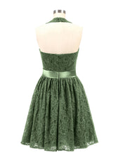 Licou Col en V Dentelle Robe avec Satin Ceinture Olive Verte