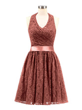 Licou Col en V Dentelle Robe avec Satin Ceinture terracotta