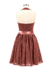 Licou Col en V Dentelle Robe avec Satin Ceinture terracotta